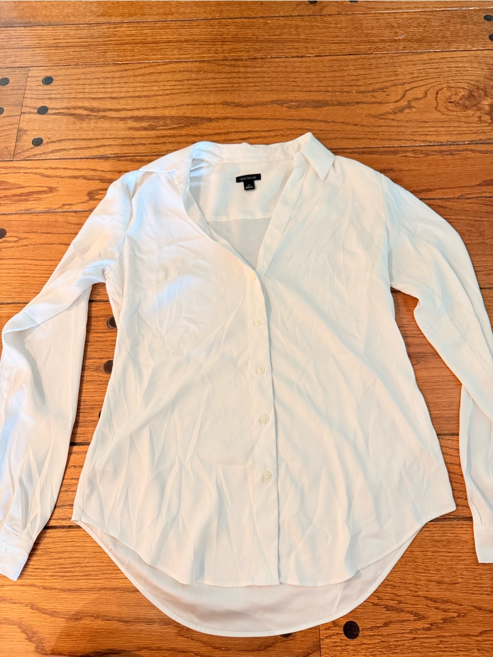 Ann Taylor White Button-Down Long-Sleeve Blouse